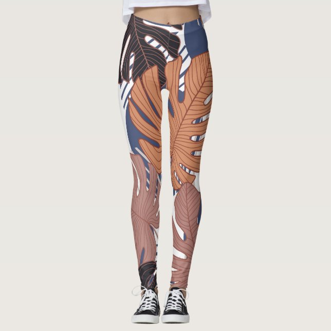 Exotisk monstera löv, vintage tropiskt. leggings (Framsida)