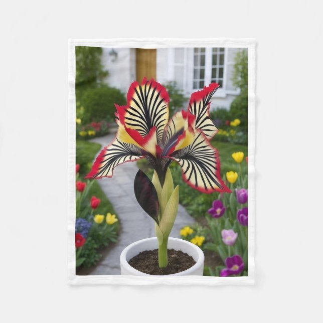 Exotisk mönstrad blomma i krukträdgårds fleecefilt (Framsidan)