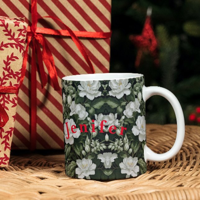 Exotisk olja med vit blommor Kaffe Mugg (Skapare uppladdad)