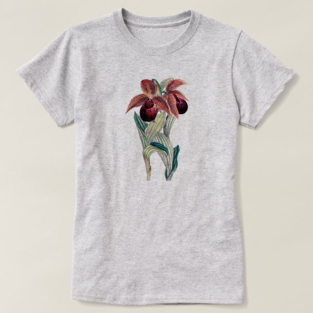 EXOTISK ORKID-ILLUSTRATION (CYPRIPEDIUMTIBETIKUM) TEE SHIRT (Design framsida)