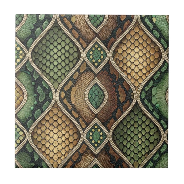 Exotisk Ornamentisk Geometrisk Ormhudsmönsterdesig Kakelplatta (Framsidan)