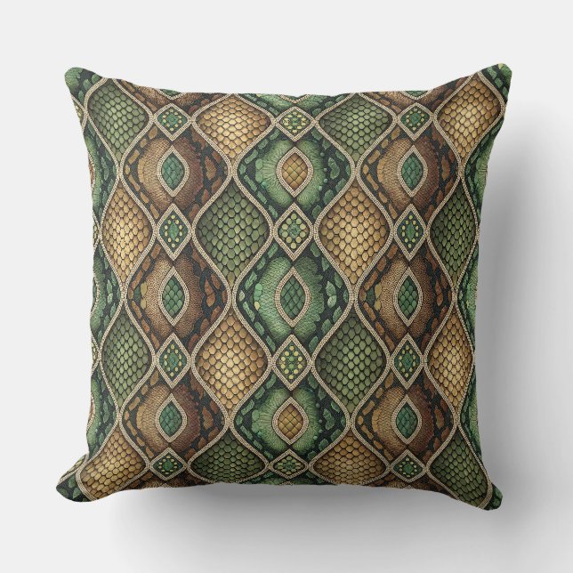Exotisk Ornamentisk Geometrisk Ormhudsmönsterdesig Kudde (Framsida)