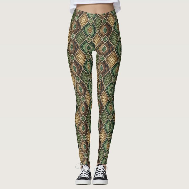 Exotisk Ornamentisk Geometrisk Ormhudsmönsterdesig Leggings (Framsida)