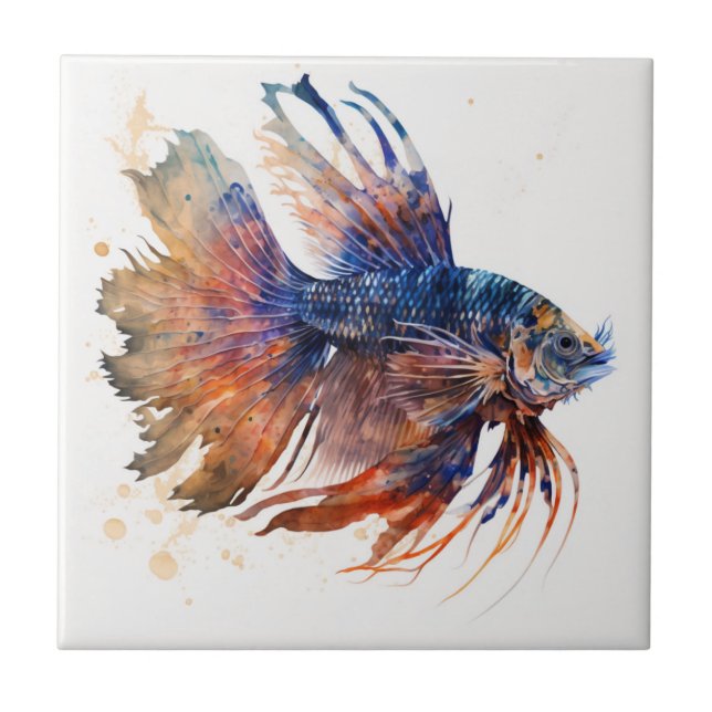 Exotisk Pterois-fisk, akvarell, keramisk kakel (Framsidan)