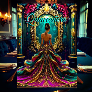 Exotisk Quinceanera 15-årsdag Teal Guld Magisk Inbjudningar