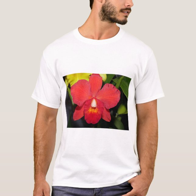 Exotisk röd orkidé t shirt (Framsida)