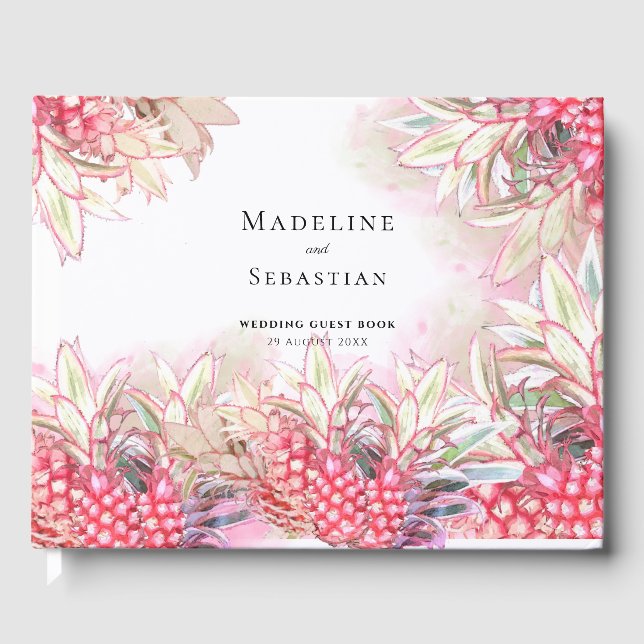 Exotisk Rosa Ananas  Bröllop Gästböcker (Framsida)