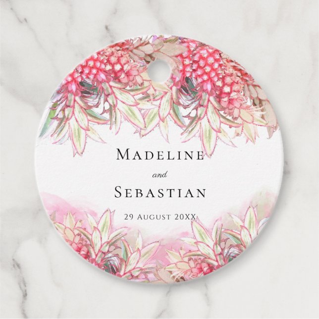 Exotisk Rosa Ananas  Bröllop Tack Gåvor Etiketter (Framsida)