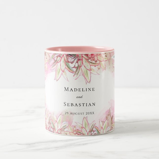 Exotisk Rosa Ananas  Bröllop Två-Tonad Mugg (Center)