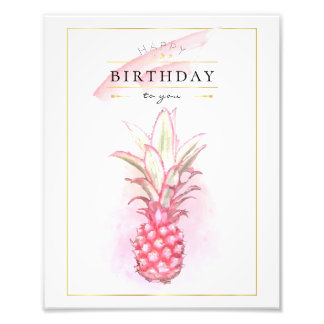 Exotisk Rosa Ananas Vattenfärg Birthday Art Fototryck