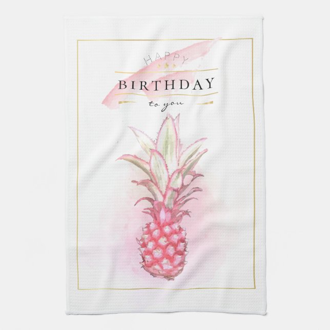 Exotisk Rosa Ananas Vattenfärg Birthday Art Kökshandduk (Vertikal)