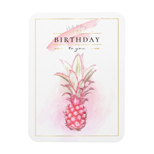 Exotisk Rosa Ananas Vattenfärg Birthday Art Magnet (Vertikal)