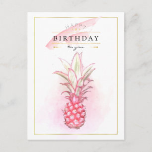 Exotisk Rosa Ananas Vattenfärg Birthday Art Vykort