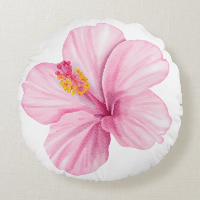 Exotisk Rosa Blomma Rund Kudde (Framsidan)