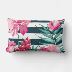 Exotisk Rosa Blommor strimlade Lumbarkudde