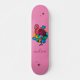 Exotisk Rosa Flamingo Sommar Gnistra Namn Tropical Mini Skateboard Bräda 18,5 Cm