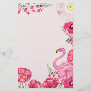Exotisk rosa flamingo-trädgård brevpapper