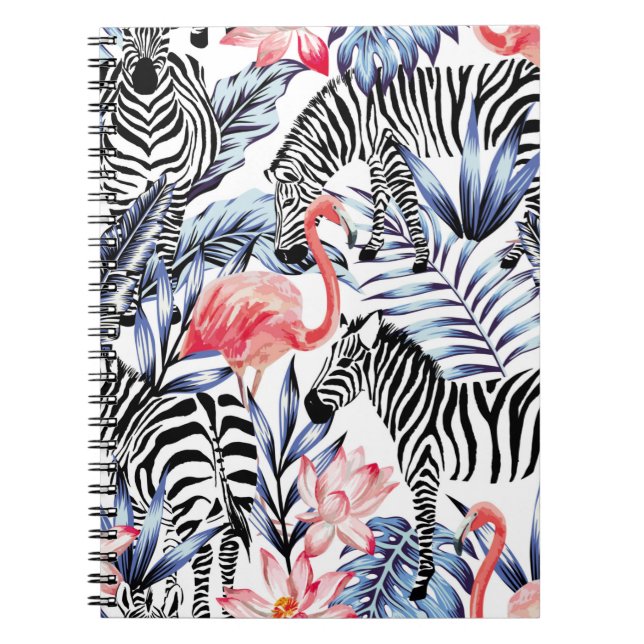 Exotisk rosa flamingo, zebra på bakgrundssommartid anteckningsbok (Framsidan)
