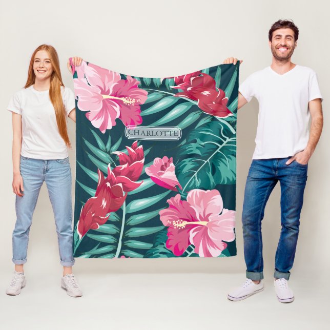 Exotisk Rosa Flowers Monogram Fleecefilt (På plats)