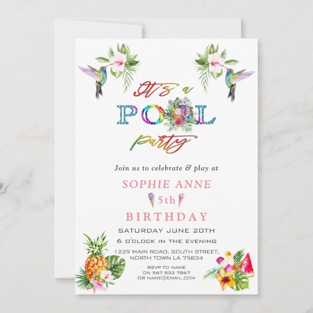 Exotisk Rosa Hibiscus Hummingbird 5:e födelsedagen Inbjudningar (Framsida)