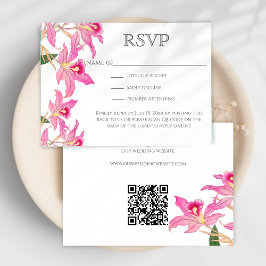 Exotisk Rosa Orchid Flowers Bröllop QR-kodwebbplat OSA Kort