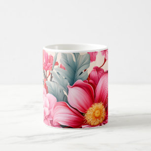 Exotisk Rosa Tropisk Blomsterträdgård Kaffemugg