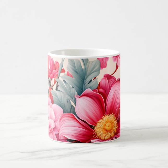 Exotisk Rosa Tropisk Blomsterträdgård Kaffemugg (Center)