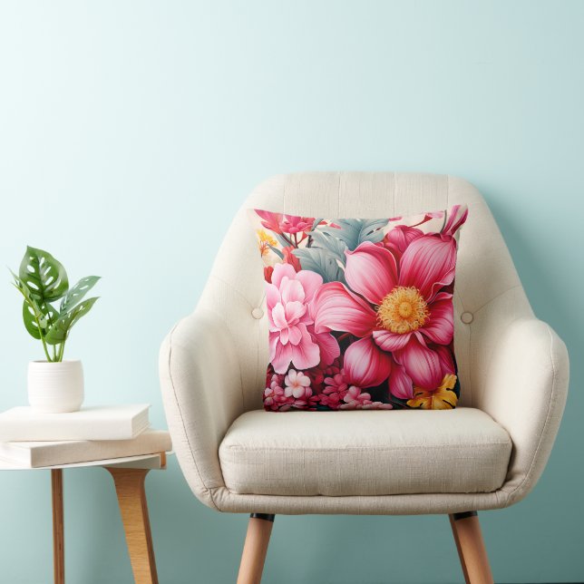Exotisk Rosa Tropisk Blomsterträdgård Kudde (Stol)