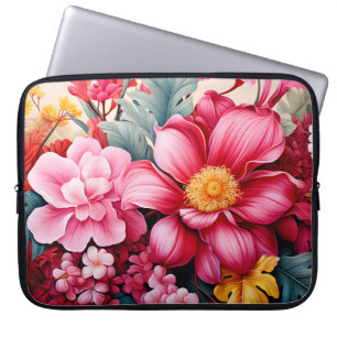 Exotisk rosa tropisk blomsterträdgård laptop fodral