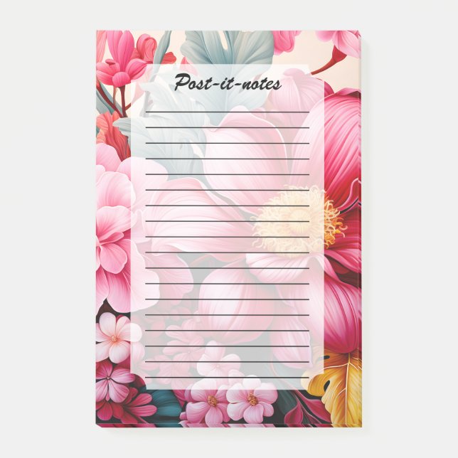 Exotisk Rosa Tropisk Blomsterträdgård Post-it Block (Framsida)