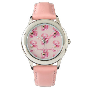 Exotisk Rosa - vattenfärgsmönster och Namn Armbandsur