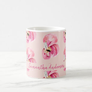 Exotisk Rosa - vattenfärgsmönster och Namn Kaffemugg