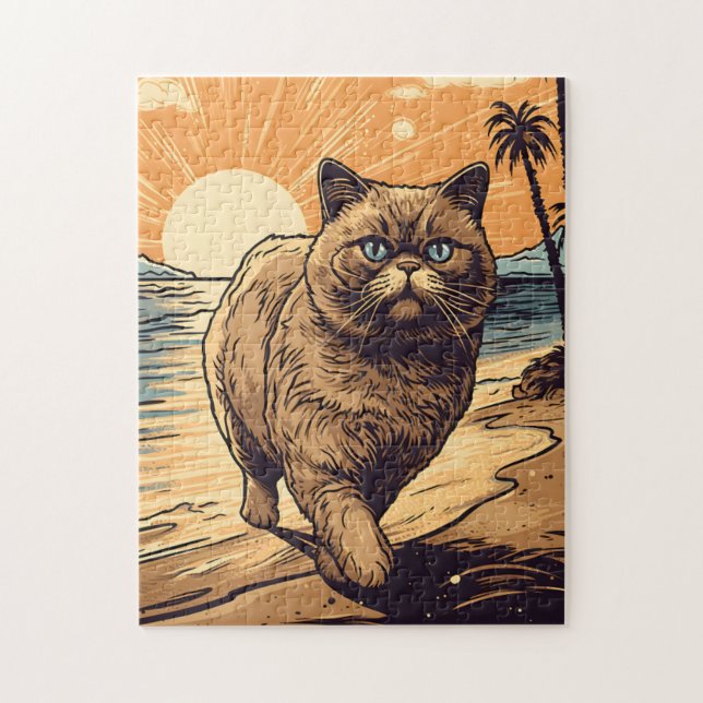 Exotisk shorthair-katt på en tropisk strand pussel (Vertikal)