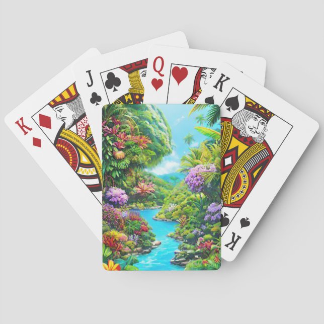 Exotisk skog med vattendrag casinokort (Baksidan)