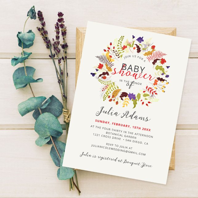 Exotisk skogs- vildblomsterkrans baby shower inbjudningar (Skapare uppladdad)