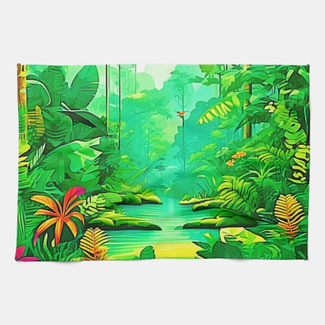 Exotisk skogsdesign kökshandduk (Horisontell)