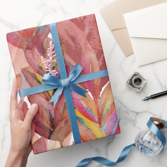 Exotisk sommarblommig fjäder Watercolor Art Presentpapper (Gifting)