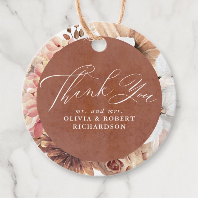 Exotisk Terrakotta Blommig Elegant Boho Gåvor Etiketter (Framsida)