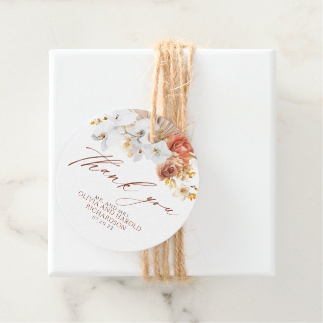 Exotisk Terrakotta Blommig Elegant Boho Tack Gåvor Etiketter (På plats)