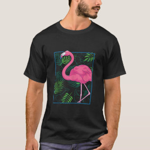 Exotisk Träd Bird Handflatan Rosa Flamingo Tropik T Shirt