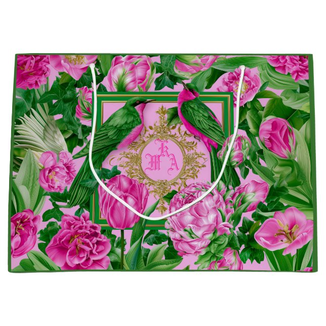 Exotisk trädgård Glam Rosa och Grön Monogram  (Framsidan)