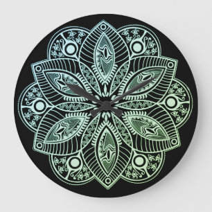 Exotisk tribal grön gradient mandala stor klocka
