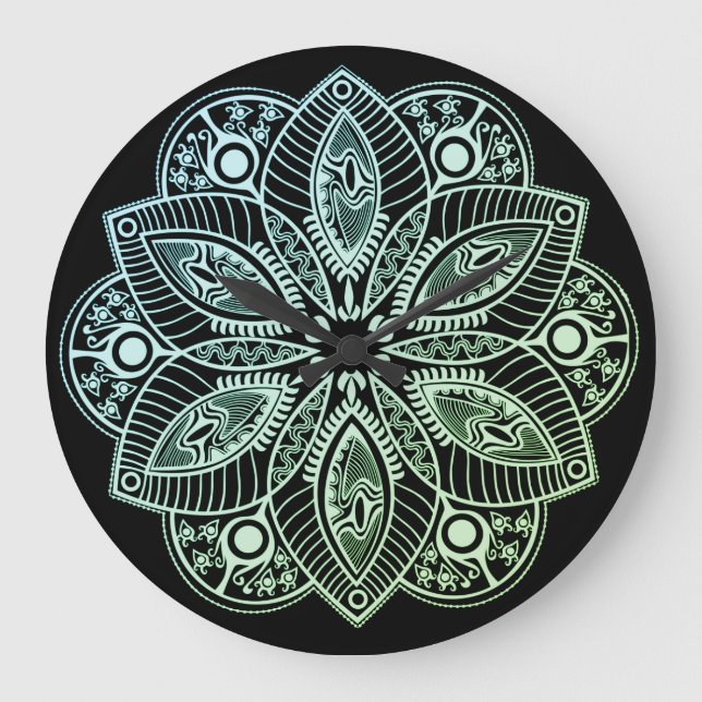 Exotisk tribal grön gradient mandala stor klocka (Framsida)