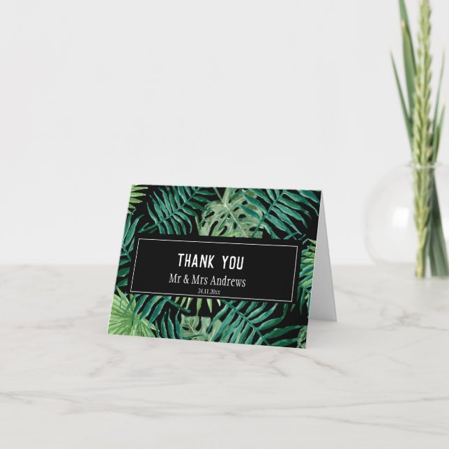 Exotisk Tropical Handflatan Bröllop, påsatt Tack Kort (Framsida)