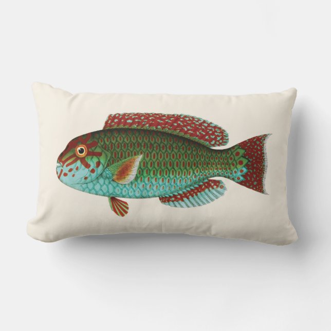 Exotisk tropisk fisk i Aquablått och rött Lumbarkudde (Framsida)