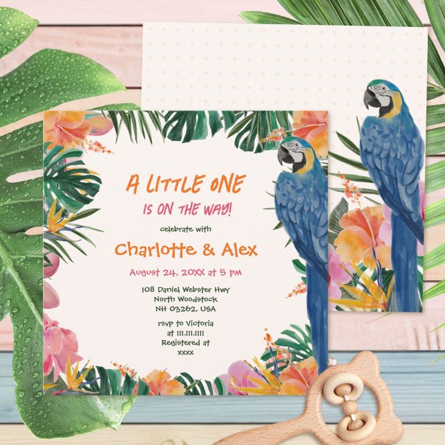 Exotisk Tropisk Papegoja Djungel Barnkalas Inbjudningar (Exotic Tropical Parrot Jungle Baby Shower Invitation ©Susanne Sachers - Sunny Mind 🌞)