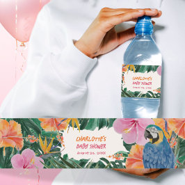 Exotisk Tropisk Papegoja Dschungel Baby Shower Vattenflaskor Etikett