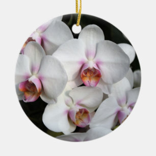 Exotisk vit orkidblomma. Grattis på födelsedagen. Julgransprydnad Keramik