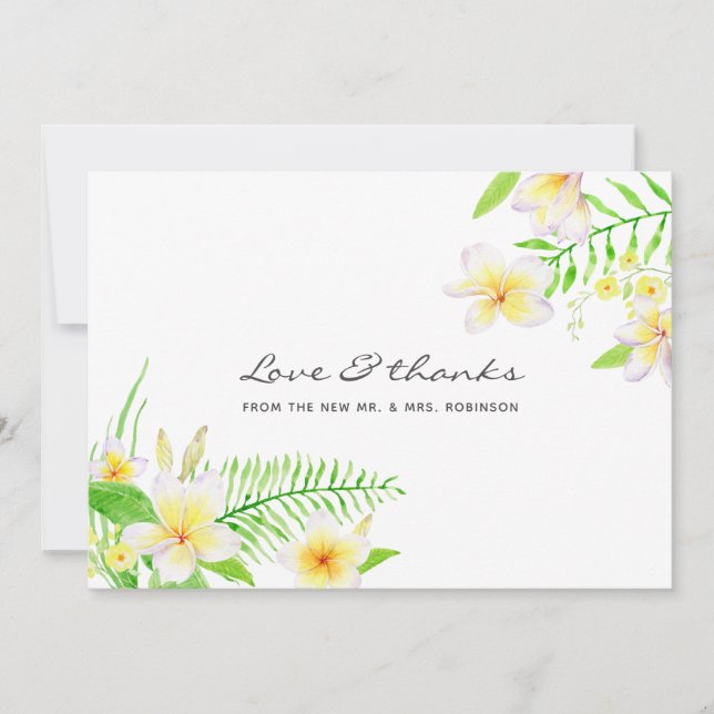 Exotiska akvarell frangipani blomsterbröllop tack kort (Framsida)