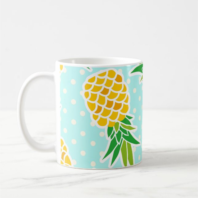 Exotiska ananas: Blå Roligten Polka-Dot. Kaffemugg (Vänster)